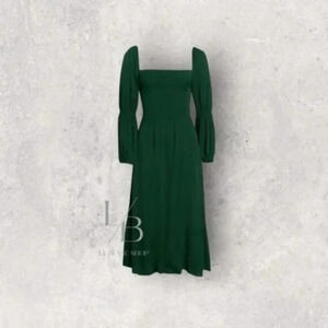New Reformation Mica Midi Long Sleeve Dress In Green Sz 2 $278 B519